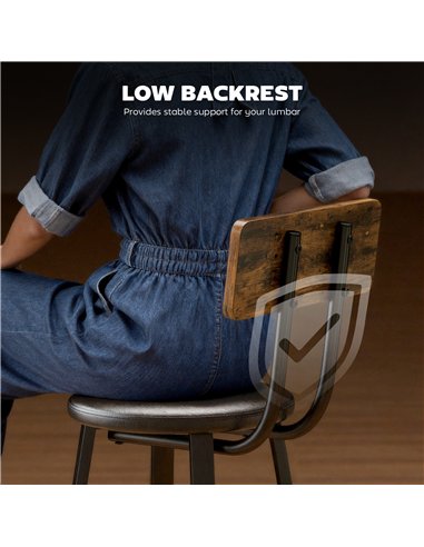 HOMCOM Set of Two Industrial-Style Bar Stools - Brown/Black
