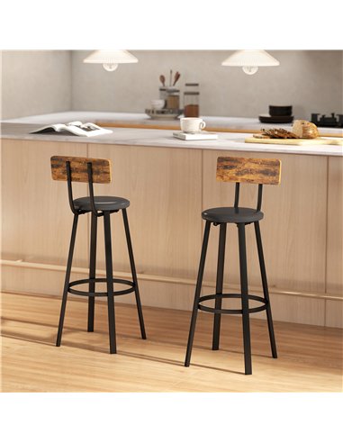 HOMCOM Set of Two Industrial-Style Bar Stools - Brown/Black