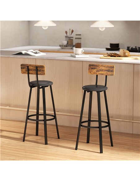 HOMCOM Set of Two Industrial-Style Bar Stools - Brown/Black - pic 172229 | FastDaddyshop