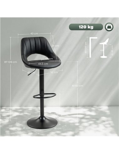 HOMCOM Set of Two Faux Leather Bar Stools - Black