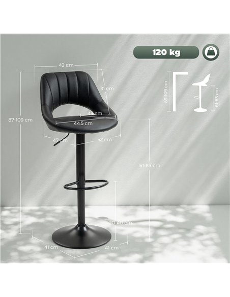 HOMCOM Set of Two Faux Leather Bar Stools - Black - pic 172232 | FastDaddyshop