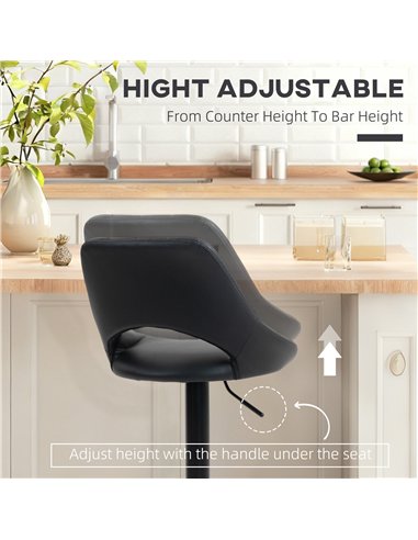 HOMCOM Set of Two Faux Leather Bar Stools - Black