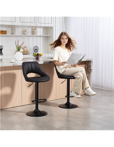 HOMCOM Set of Two Faux Leather Bar Stools - Black