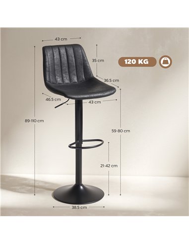 HOMCOM Set of 2 Leathaire Tub Bar Stools - Black