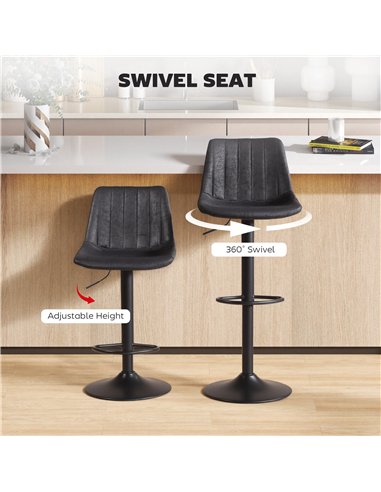 HOMCOM Set of 2 Leathaire Tub Bar Stools - Black