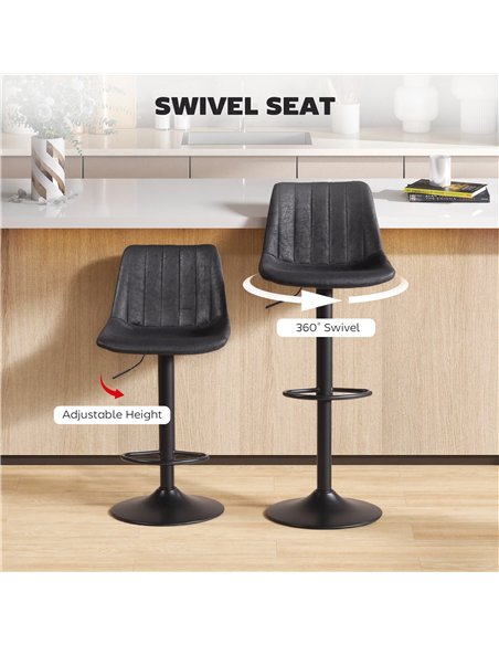 HOMCOM Set of 2 Leathaire Tub Bar Stools - Black - pic 172242 | FastDaddyshop