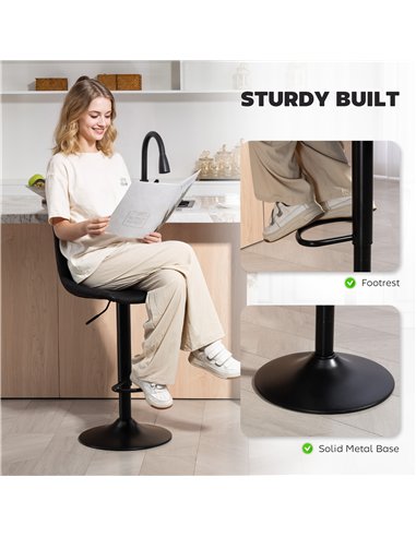 HOMCOM Set of 2 Leathaire Tub Bar Stools - Black