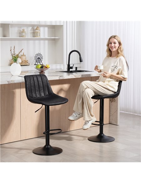 HOMCOM Set of 2 Leathaire Tub Bar Stools - Black - pic 172245 | FastDaddyshop