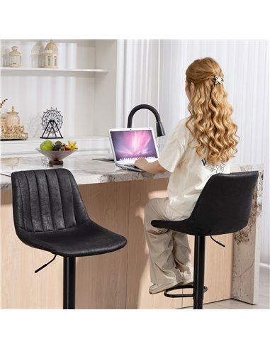 HOMCOM Set of 2 Leathaire Tub Bar Stools - Black