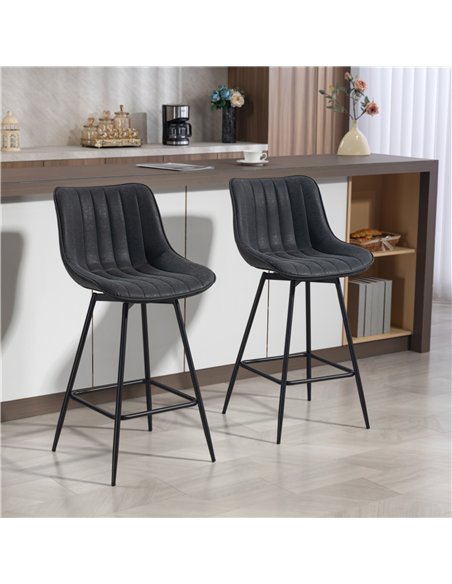 HOMCOM Set of 2 PU Leather Swivel Bar Stools - Black - pic 172249 | FastDaddyshop