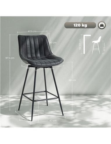 HOMCOM Set of 2 PU Leather Swivel Bar Stools - Black
