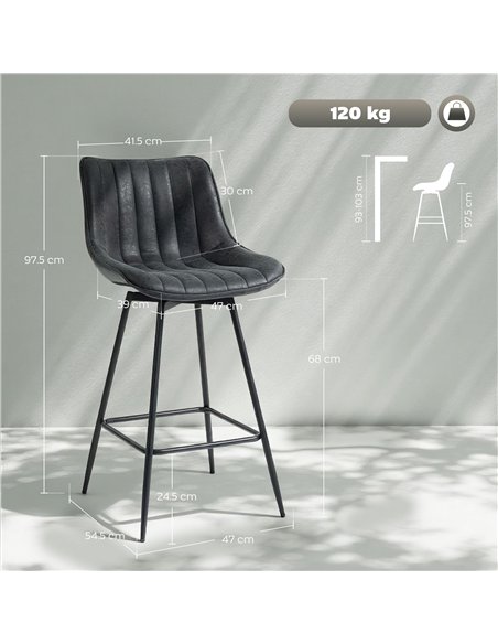 HOMCOM Set of 2 PU Leather Swivel Bar Stools - Black - pic 172250 | FastDaddyshop