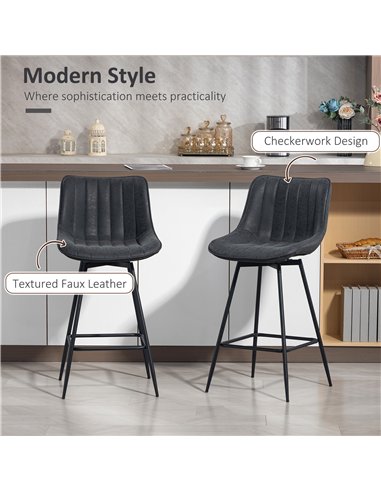 HOMCOM Set of 2 PU Leather Swivel Bar Stools - Black