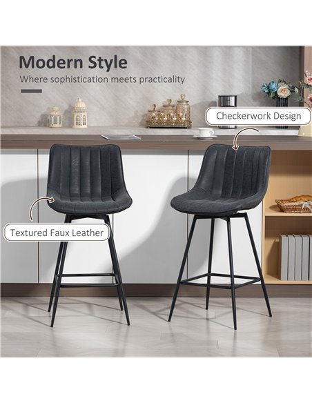 HOMCOM Set of 2 PU Leather Swivel Bar Stools - Black - pic 172251 | FastDaddyshop