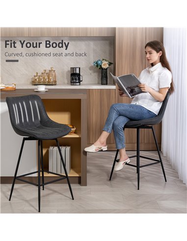 HOMCOM Set of 2 PU Leather Swivel Bar Stools - Black