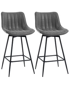 HOMCOM Set of 2 PU Leather Swivel Bar Stools - Grey