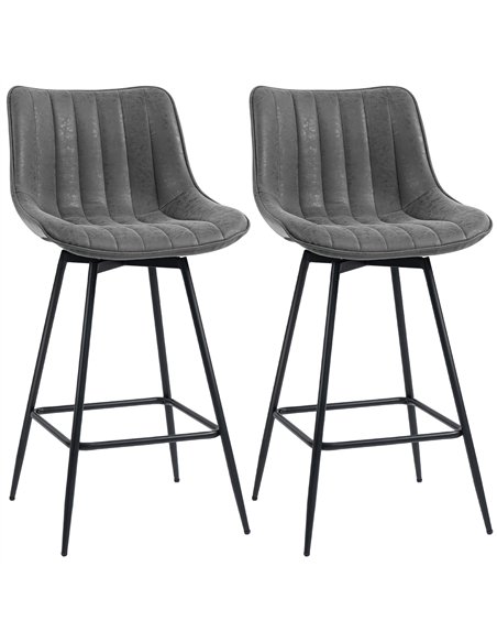HOMCOM Set of 2 PU Leather Swivel Bar Stools - Grey - pic 172257 | FastDaddyshop