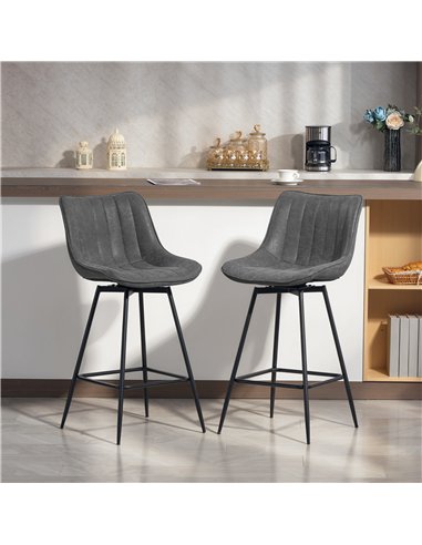 HOMCOM Set of 2 PU Leather Swivel Bar Stools - Grey