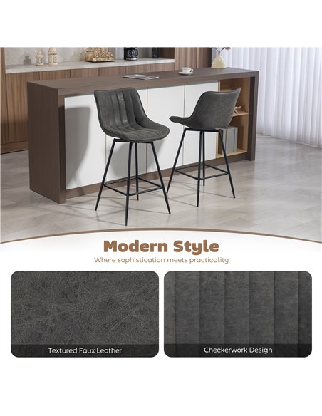 HOMCOM Set of 2 PU Leather Swivel Bar Stools - Grey - pic 172260 | FastDaddyshop