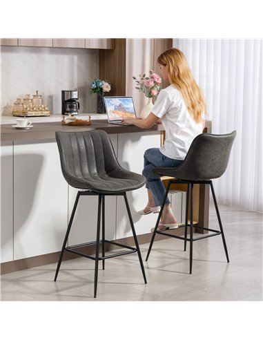 HOMCOM Set of 2 PU Leather Swivel Bar Stools - Grey