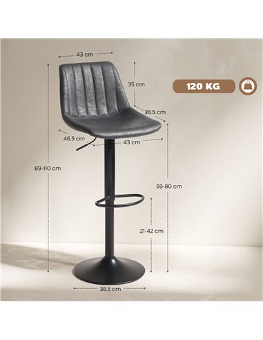 HOMCOM Set of 2 Leathaire Tub Bar Stools -  Charcoal Grey