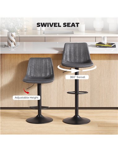 HOMCOM Set of 2 Leathaire Tub Bar Stools -  Charcoal Grey
