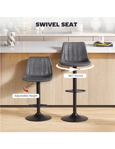 HOMCOM Set of 2 Leathaire Tub Bar Stools -  Charcoal Grey - pic 172269 | FastDaddyshop