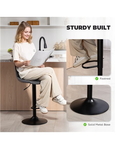 HOMCOM Set of 2 Leathaire Tub Bar Stools -  Charcoal Grey - pic 172271 | FastDaddyshop