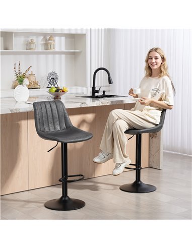 HOMCOM Set of 2 Leathaire Tub Bar Stools -  Charcoal Grey