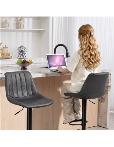 HOMCOM Set of 2 Leathaire Tub Bar Stools -  Charcoal Grey