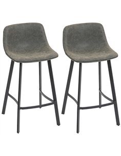 HOMCOM Bar Stools Set of 2, PU Leather Dining Stools with Backrest, Footrest, for Kitchen, Counter, Breakfast Bar, Grey