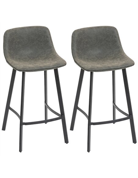 HOMCOM Bar Stools Set of 2, PU Leather Dining Stools with Backrest, Footrest, for Kitchen, Counter, Breakfast Bar, Grey - pic 172275 | FastDaddyshop