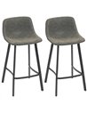 HOMCOM Bar Stools Set of 2, PU Leather Dining Stools with Backrest, Footrest, for Kitchen, Counter, Breakfast Bar, Grey