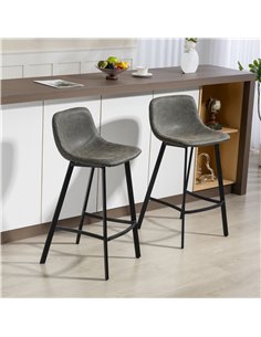 HOMCOM Bar Stools Set of 2, PU Leather Dining Stools with Backrest, Footrest, for Kitchen, Counter, Breakfast Bar, Grey 2