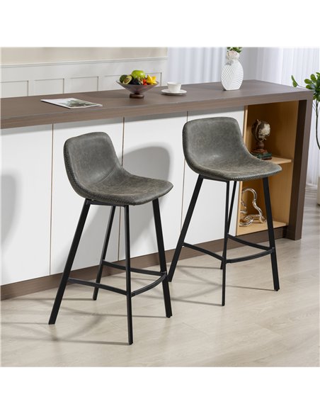 HOMCOM Bar Stools Set of 2, PU Leather Dining Stools with Backrest, Footrest, for Kitchen, Counter, Breakfast Bar, Grey - pic 172276 | FastDaddyshop