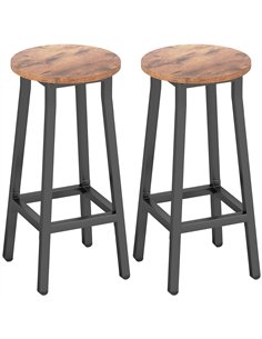 HOMCOM Bar Stools Set of 2 Breakfast Bar Stools with Footrest, Industrial Round, 32 x 32 x 65 cm, Rustic Brown