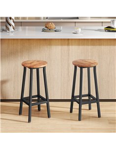 HOMCOM Bar Stools Set of 2 Breakfast Bar Stools with Footrest, Industrial Round, 32 x 32 x 65 cm, Rustic Brown 2
