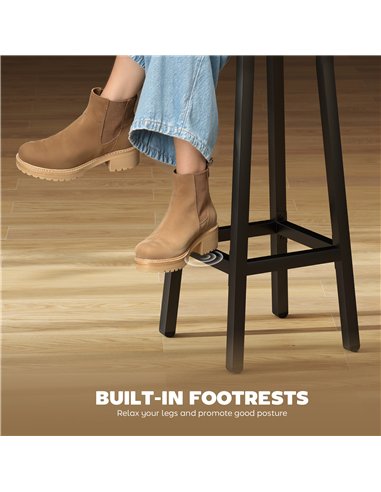 HOMCOM Bar Stools Set of 2 Breakfast Bar Stools with Footrest, Industrial Round, 32 x 32 x 65 cm, Rustic Brown