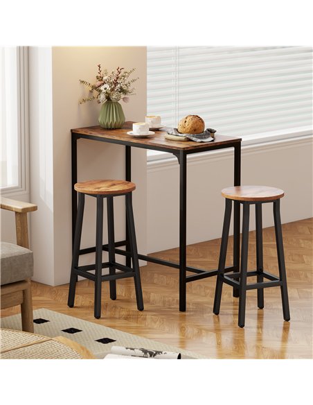 HOMCOM Bar Stools Set of 2 Breakfast Bar Stools with Footrest, Industrial Round, 32 x 32 x 65 cm, Rustic Brown - pic 172291 | FastDaddyshop