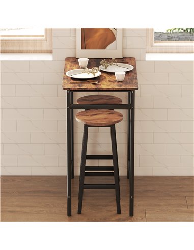 HOMCOM Bar Stools Set of 2 Breakfast Bar Stools with Footrest, Industrial Round, 32 x 32 x 65 cm, Rustic Brown