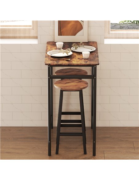 HOMCOM Bar Stools Set of 2 Breakfast Bar Stools with Footrest, Industrial Round, 32 x 32 x 65 cm, Rustic Brown - pic 172292 | FastDaddyshop