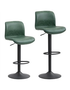 HOMCOM Bar Stools Set of 2, PU Leather Barstools with Backrest and Footrest for Kitchen, Counter, Breakfast Bar, Green