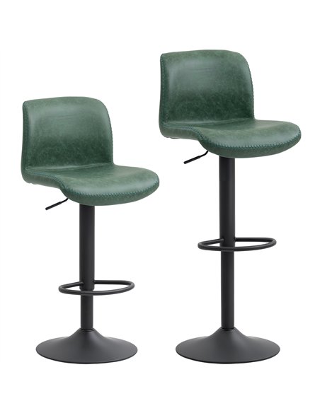 HOMCOM Bar Stools Set of 2, PU Leather Barstools with Backrest and Footrest for Kitchen, Counter, Breakfast Bar, Green - pic 172293 | FastDaddyshop