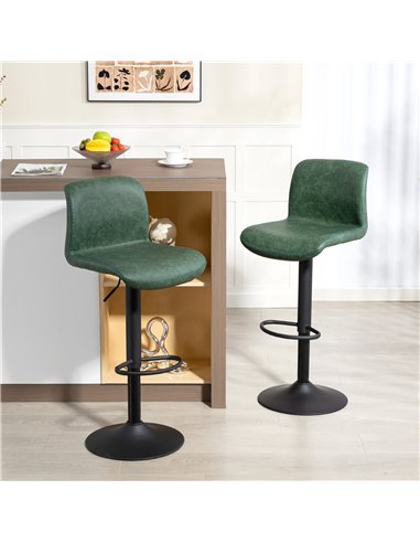 HOMCOM Bar Stools Set of 2, PU Leather Barstools with Backrest and Footrest for Kitchen, Counter, Breakfast Bar, Green
