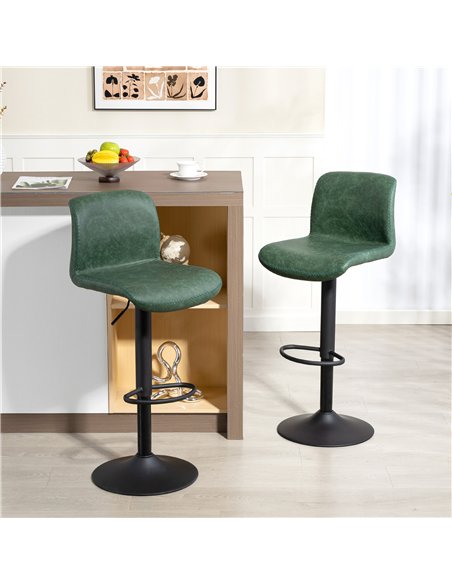 HOMCOM Bar Stools Set of 2, PU Leather Barstools with Backrest and Footrest for Kitchen, Counter, Breakfast Bar, Green - pic 172294 | FastDaddyshop