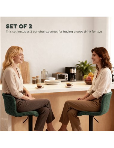 HOMCOM Bar Stools Set of 2, PU Leather Barstools with Backrest and Footrest for Kitchen, Counter, Breakfast Bar, Green