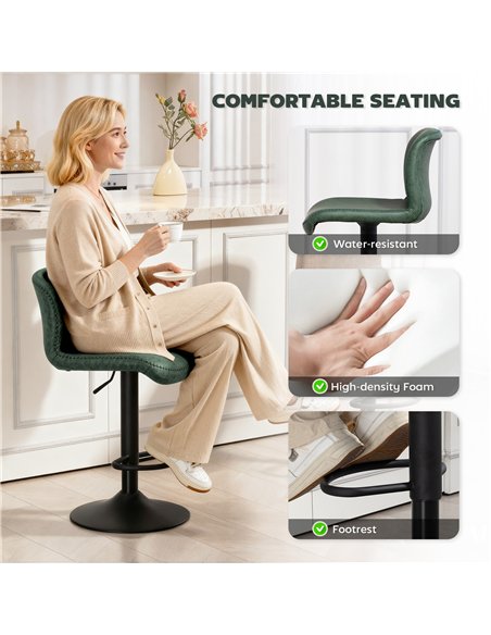 HOMCOM Bar Stools Set of 2, PU Leather Barstools with Backrest and Footrest for Kitchen, Counter, Breakfast Bar, Green - pic 172297 | FastDaddyshop