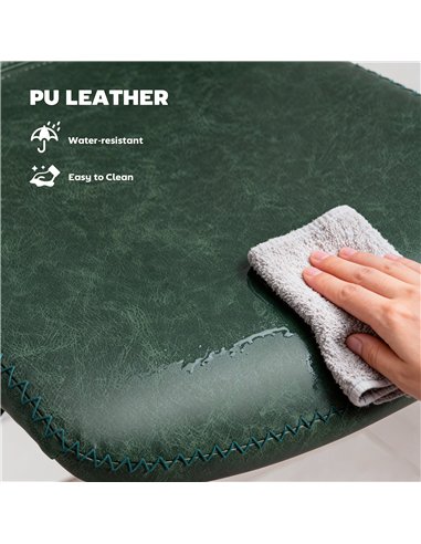 HOMCOM Bar Stools Set of 2, PU Leather Barstools with Backrest and Footrest for Kitchen, Counter, Breakfast Bar, Green