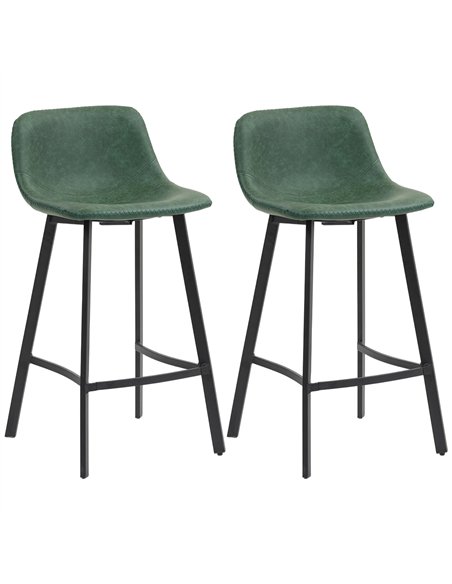 HOMCOM Bar Stools Set of 2, PU Leather Dining Stools with Backrest, Footrest, for Kitchen, Counter, Breakfast Bar, Green - pic 172302 | FastDaddyshop