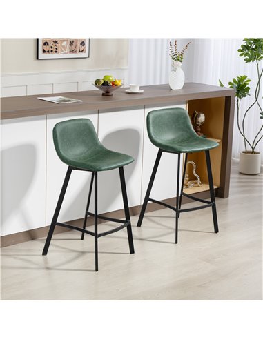 HOMCOM Bar Stools Set of 2, PU Leather Dining Stools with Backrest, Footrest, for Kitchen, Counter, Breakfast Bar, Green